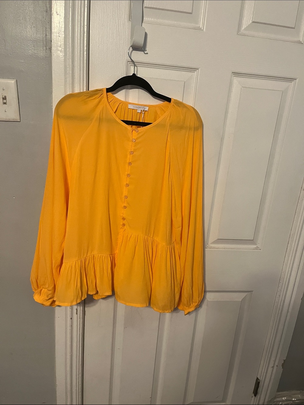NWT Olivaceous Women's Button-Front Ruffle Hem Top - Yellow